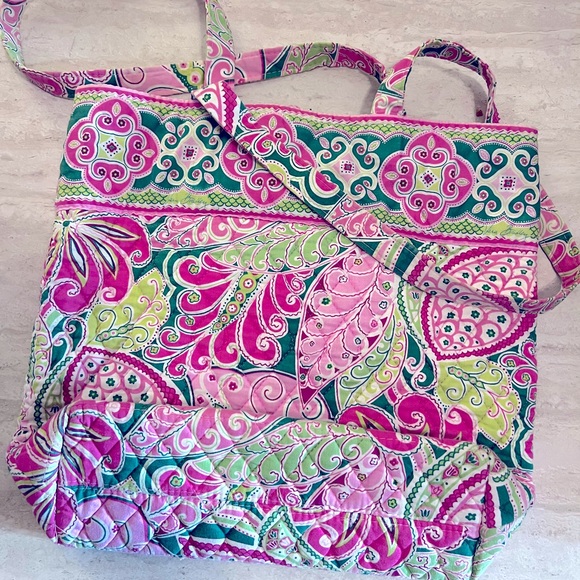Vera Bradley Vibrant Pink and Green Patterned Tote Bag - Picture 3 of 5